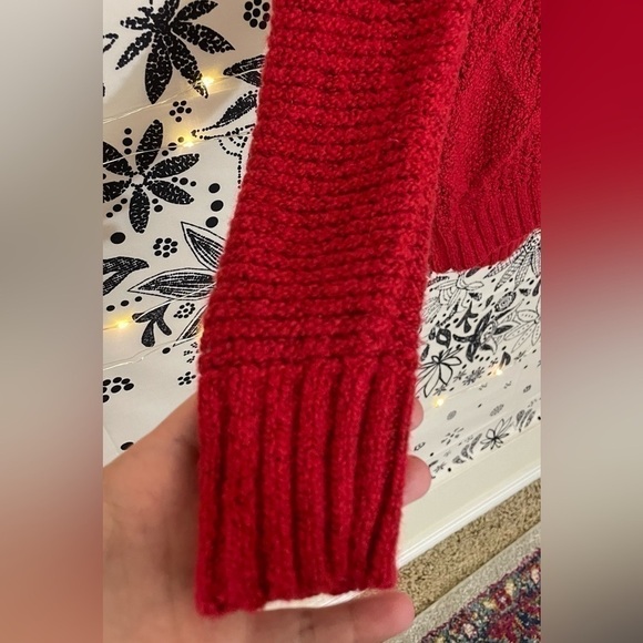 American Eagle crimson red chunky knit warm cozy winter fall holiday sweater - Picture 5 of 10